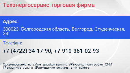 Техэнергосервис торговая фирма - визитка