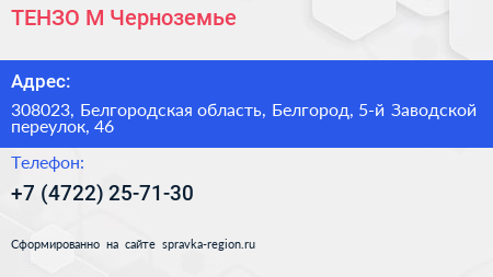 ТЕНЗО М Черноземье - визитка