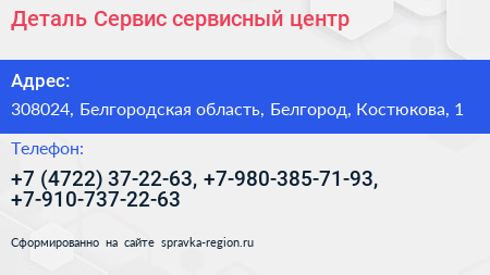 Деталь Сервис сервисный центр - визитка