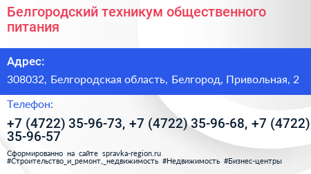 Белгородский техникум общественного питания - визитка