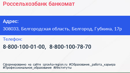 Нажмите, чтобы скачать визитку Россельхозбанк банкомат - визитка
