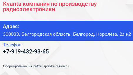 Kvanta компания по производству радиоэлектроники - визитка