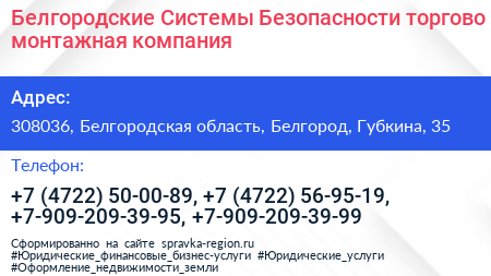 Белгородские Системы Безопасности торгово монтажная компания - визитка