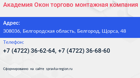 Академия Окон торгово монтажная компания - визитка