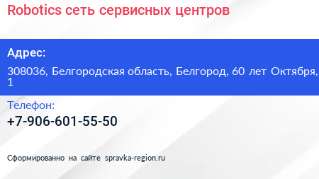 Robotics сеть сервисных центров - визитка