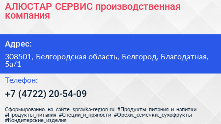 АЛЮСТАР СЕРВИС производственная компания - визитка
