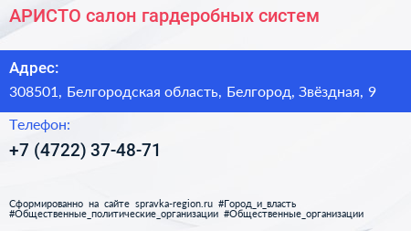 АРИСТО салон гардеробных систем - визитка