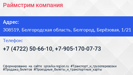 Раймстрим компания - визитка