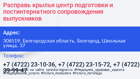 Расправь крылья центр подготовки и постинтернатного сопровождения выпускников - визитка