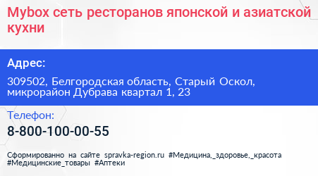 Mybox сеть ресторанов японской и азиатской кухни - визитка