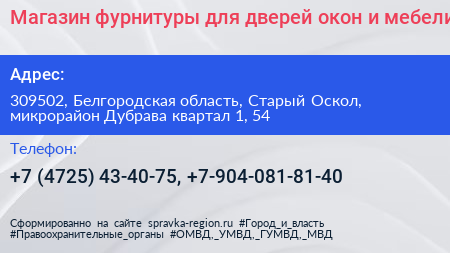 Магазин фурнитуры для дверей окон и мебели - визитка