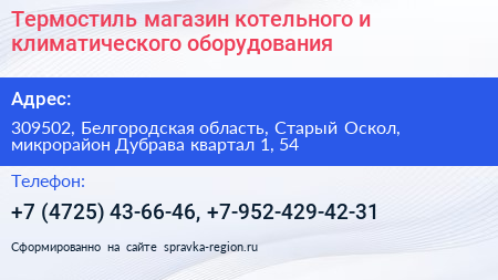 Термостиль магазин котельного и климатического оборудования - визитка