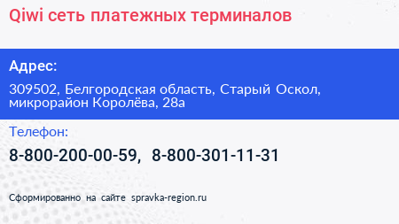 Qiwi сеть платежных терминалов - визитка