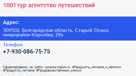 1001 тур агентство путешествий - визитка