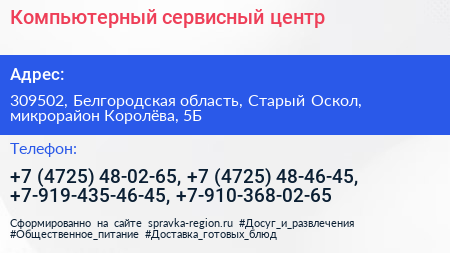 Компьютерный сервисный центр - визитка