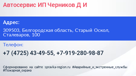 Автосервис ИП Черников Д И  - визитка