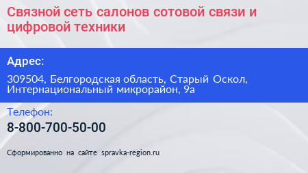 Связной сеть салонов сотовой связи и цифровой техники - визитка