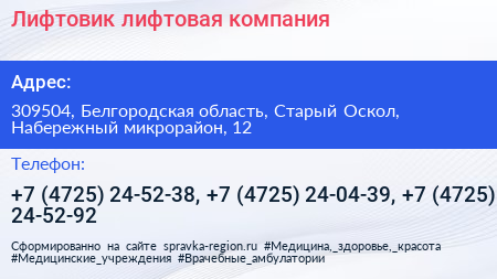 Лифтовик лифтовая компания - визитка