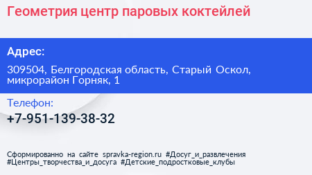 Геометрия центр паровых коктейлей - визитка