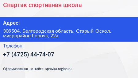 Спартак спортивная школа - визитка