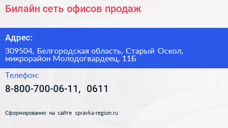 Билайн сеть офисов продаж - визитка