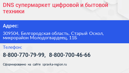 DNS супермаркет цифровой и бытовой техники - визитка