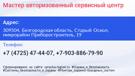 Мастер авторизованный сервисный центр - визитка