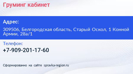 Груминг кабинет - визитка