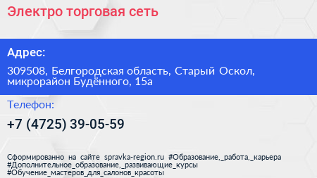 Электро торговая сеть - визитка