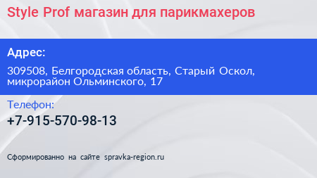 Style Prof магазин для парикмахеров - визитка