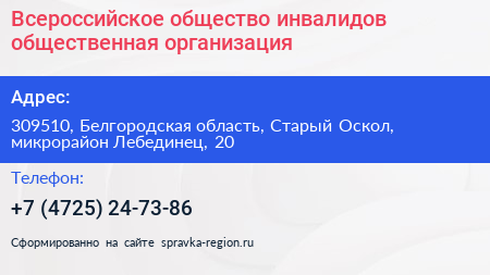 Всероссийское общество инвалидов общественная организация - визитка