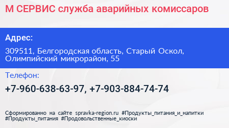 М СЕРВИС служба аварийных комиссаров - визитка