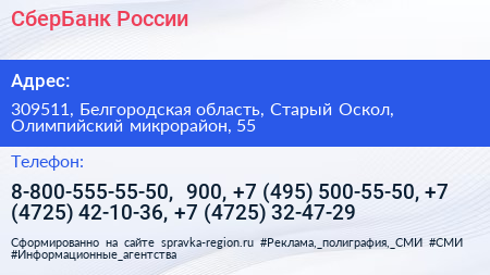 СберБанк России - визитка