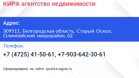 КИРА агентство недвижимости - визитка