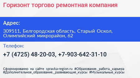 Горизонт торгово ремонтная компания - визитка