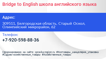 Bridge to English школа английского языка - визитка