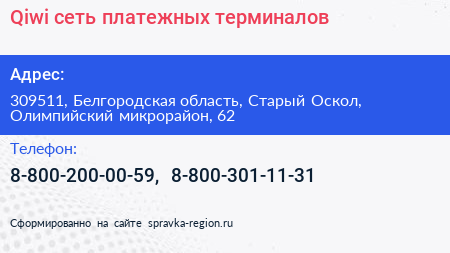 Qiwi сеть платежных терминалов - визитка
