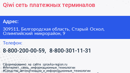 Qiwi сеть платежных терминалов - визитка