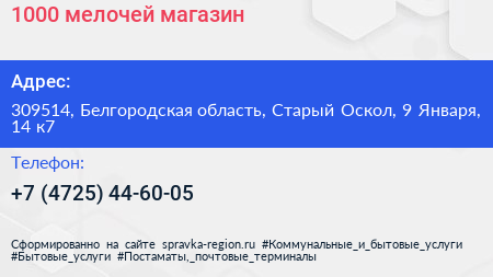 1000 мелочей магазин - визитка