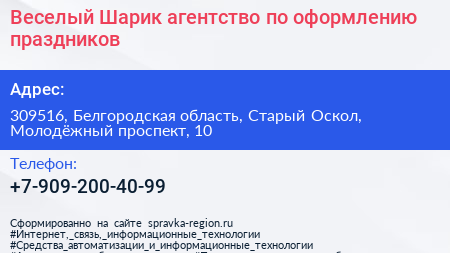 Веселый Шарик агентство по оформлению праздников - визитка