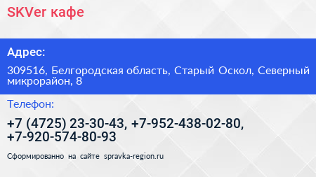 SKVer кафе - визитка