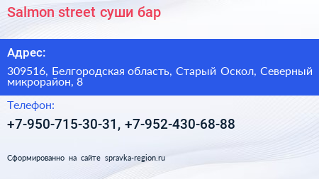Salmon street суши бар - визитка