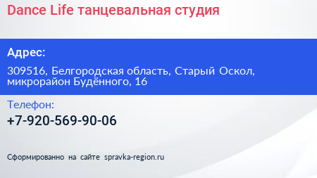 Dance Life танцевальная студия - визитка