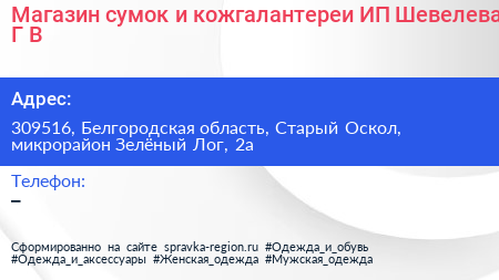 Магазин сумок и кожгалантереи ИП Шевелева Г В  - визитка