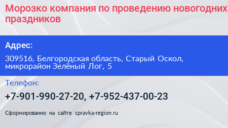 Морозко компания по проведению новогодних праздников - визитка