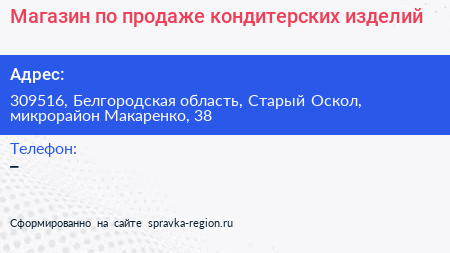 Магазин по продаже кондитерских изделий - визитка