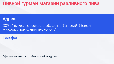 Пивной гурман магазин разливного пива - визитка