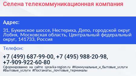 Селена телекоммуникационная компания - визитка