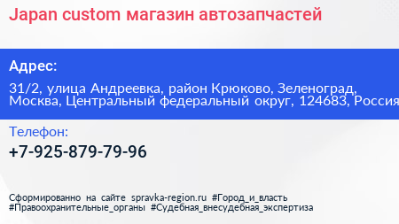 Japan custom магазин автозапчастей - визитка
