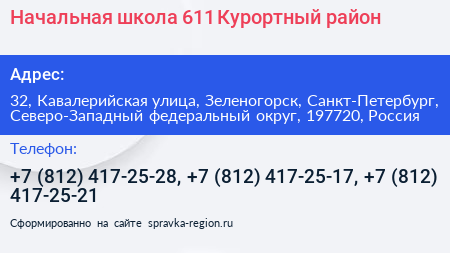 Начальная школа 611 Курортный район - визитка